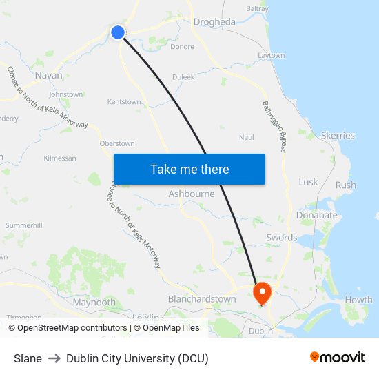 Slane to Dublin City University (DCU) map