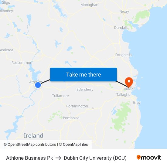 Athlone Business Pk to Dublin City University (DCU) map