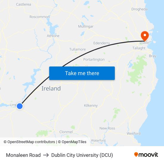 Monaleen Road to Dublin City University (DCU) map