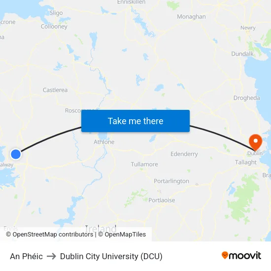 An Phéic to Dublin City University (DCU) map