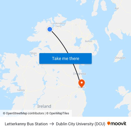 Letterkenny Bus Station to Dublin City University (DCU) map