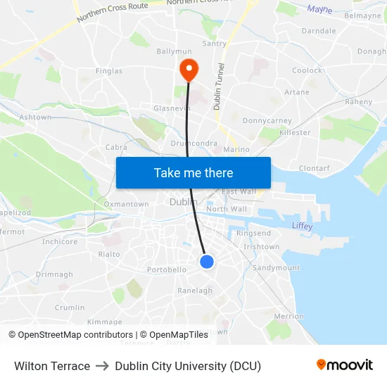 Wilton Terrace to Dublin City University (DCU) map
