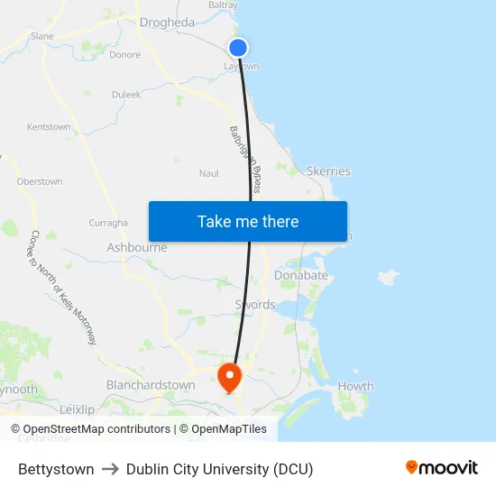 Bettystown to Dublin City University (DCU) map