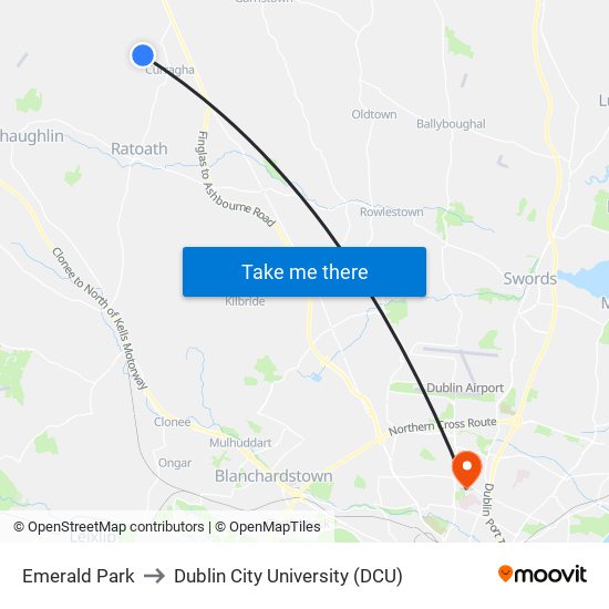 Emerald Park to Dublin City University (DCU) map