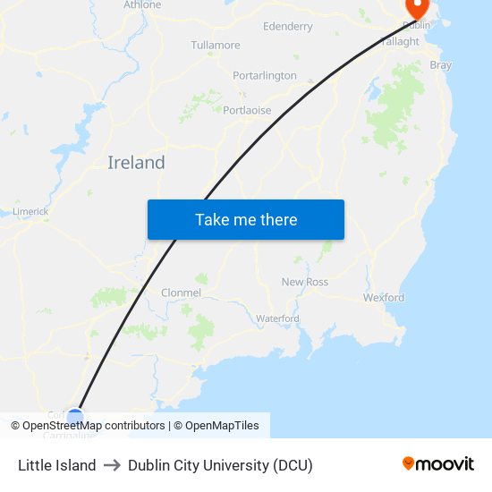 Little Island to Dublin City University (DCU) map