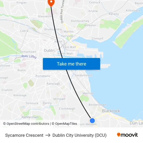 Sycamore Crescent to Dublin City University (DCU) map