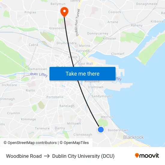 Woodbine Road to Dublin City University (DCU) map