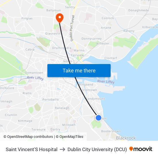 Saint Vincent'S Hospital to Dublin City University (DCU) map