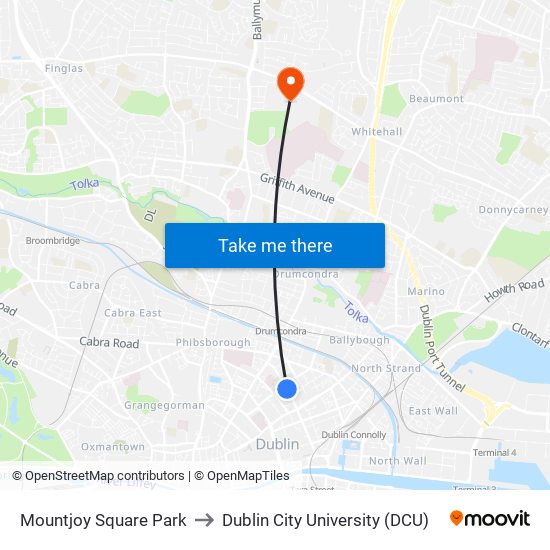 Mountjoy Square Park to Dublin City University (DCU) map