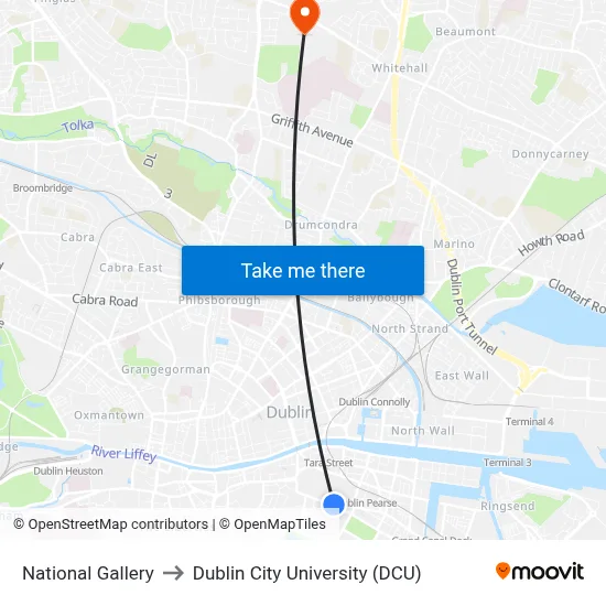 National Gallery to Dublin City University (DCU) map