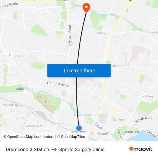 Drumcondra Station to Sports Surgery Clinic map