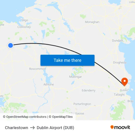 Charlestown to Dublin Airport (DUB) map