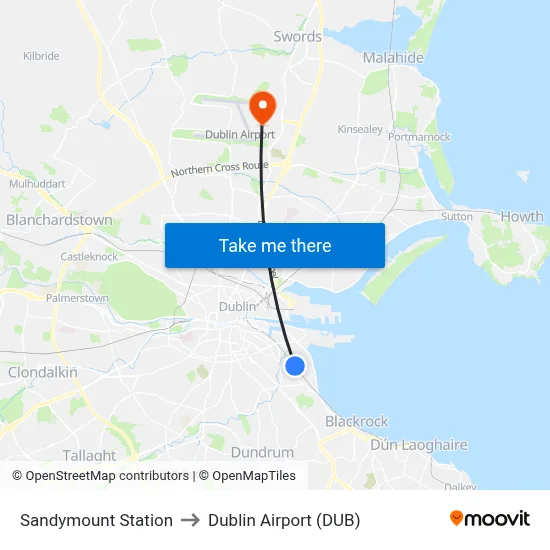 Sandymount Station to Dublin Airport (DUB) map