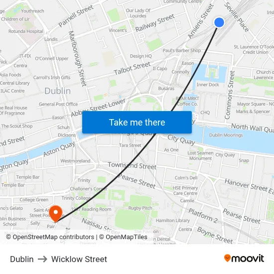 Dublin to Wicklow Street map