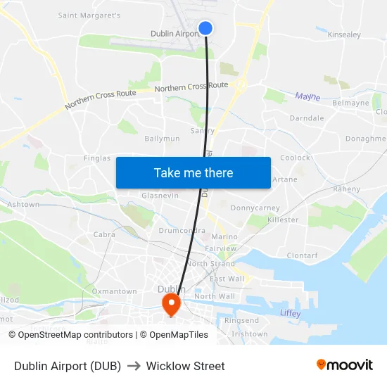 Dublin Airport (DUB) to Wicklow Street map