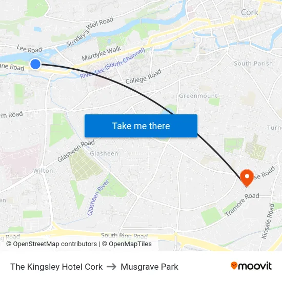 The Kingsley Hotel Cork to Musgrave Park map