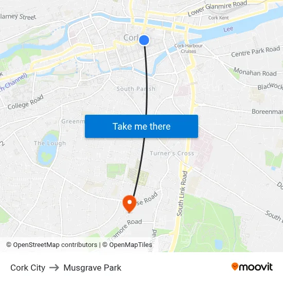 Cork City to Musgrave Park map