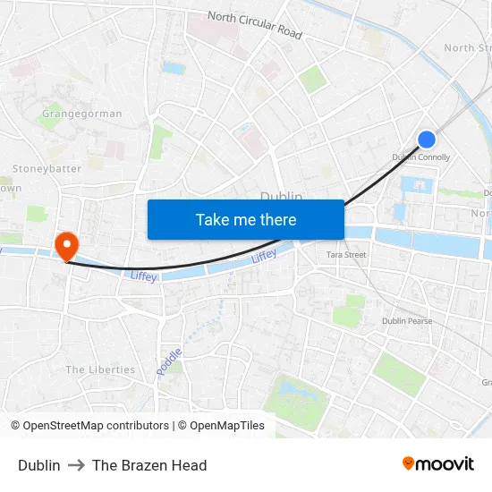 Dublin to The Brazen Head map