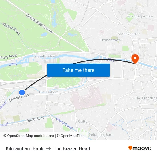 Kilmainham Bank to The Brazen Head map