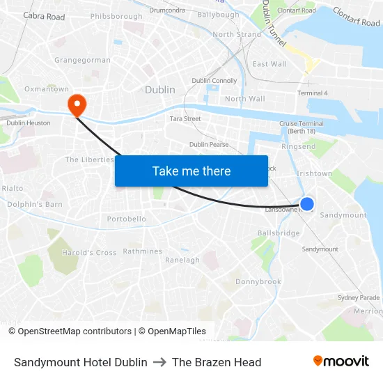 Sandymount Hotel Dublin to The Brazen Head map