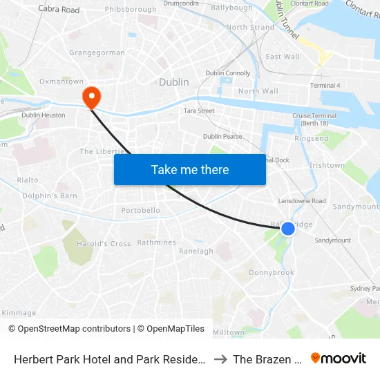 Herbert Park Hotel and Park Residence Dublin to The Brazen Head map