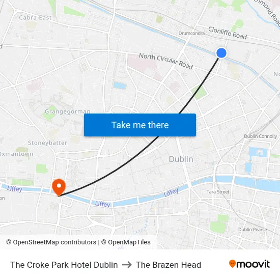 The Croke Park Hotel Dublin to The Brazen Head map