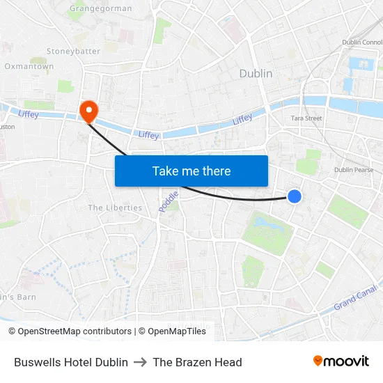 Buswells Hotel Dublin to The Brazen Head map
