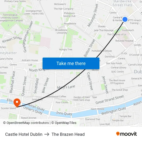Castle Hotel Dublin to The Brazen Head map