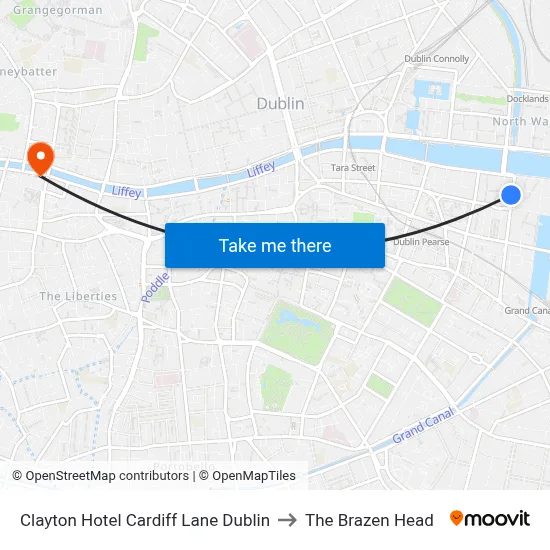 Clayton Hotel Cardiff Lane Dublin to The Brazen Head map