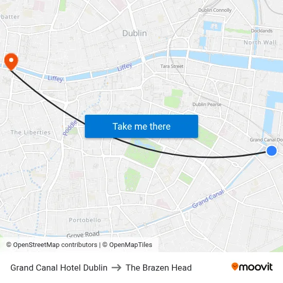 Grand Canal Hotel Dublin to The Brazen Head map
