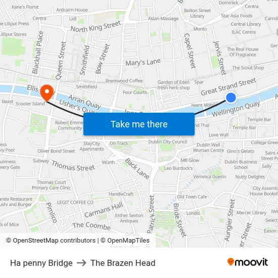 Ha penny Bridge to The Brazen Head map