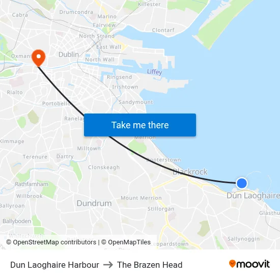 Dun Laoghaire Harbour to The Brazen Head map