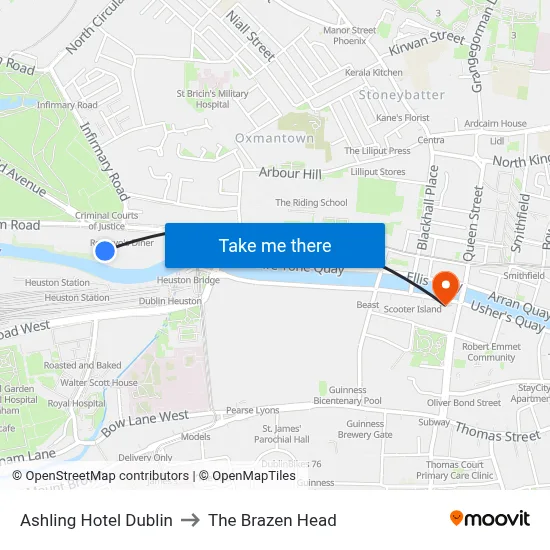 Ashling Hotel Dublin to The Brazen Head map