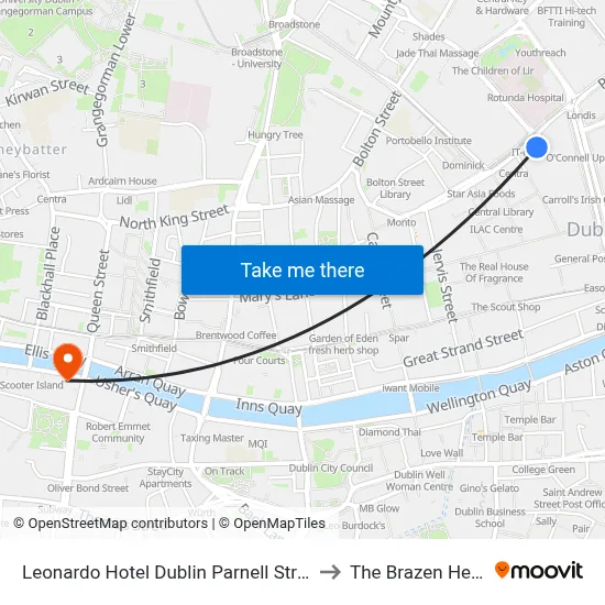Leonardo Hotel Dublin Parnell Street to The Brazen Head map