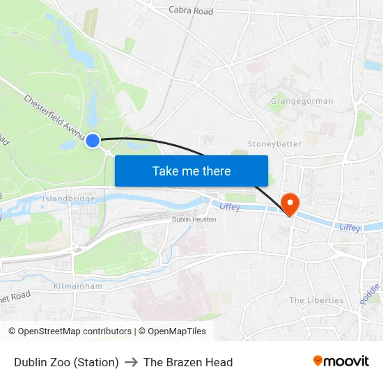 Dublin Zoo (Station) to The Brazen Head map