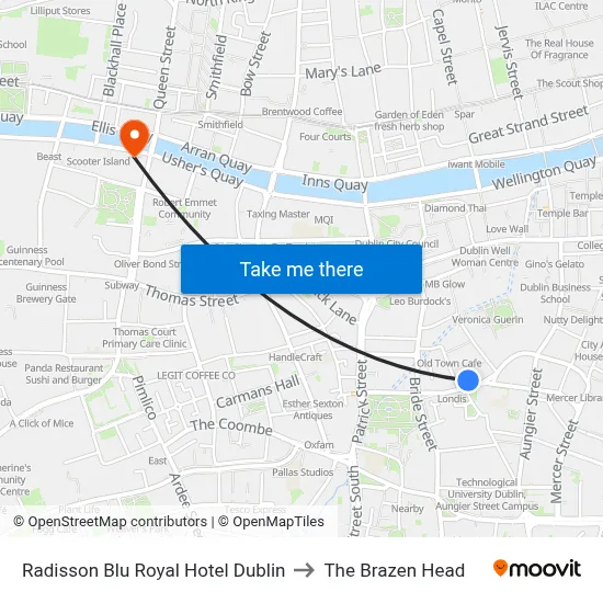 Radisson Blu Royal Hotel Dublin to The Brazen Head map