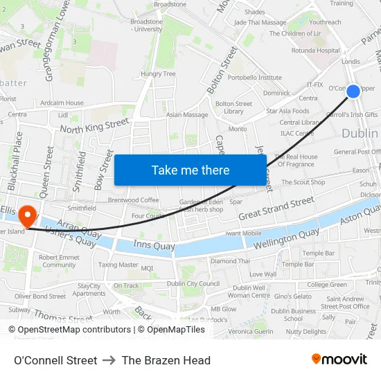 O'Connell Street to The Brazen Head map