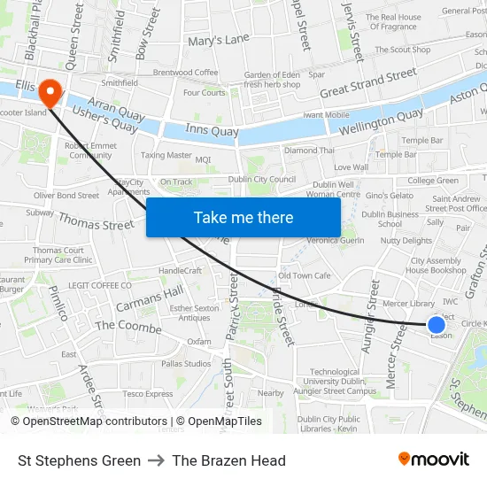 St Stephens Green to The Brazen Head map