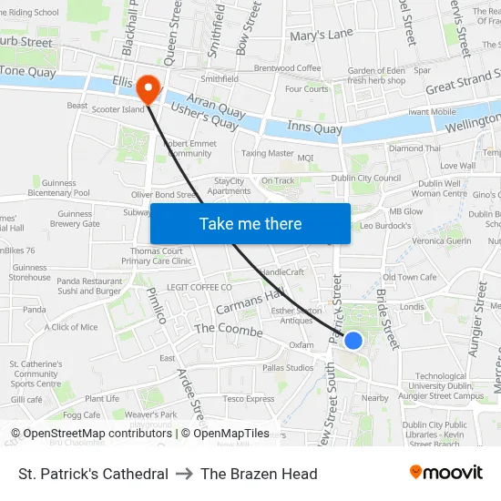St. Patrick's Cathedral to The Brazen Head map