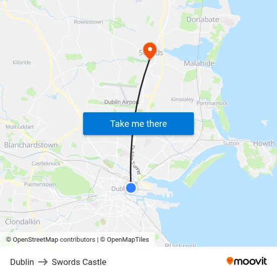 Dublin to Swords Castle map