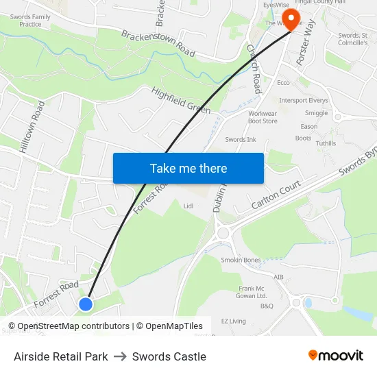 Airside Retail Park to Swords Castle map