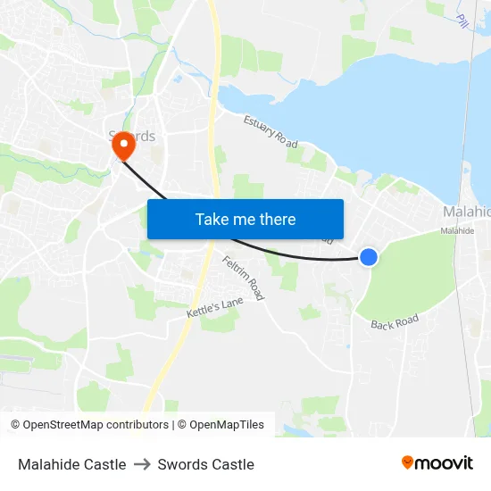 Malahide Castle to Swords Castle map