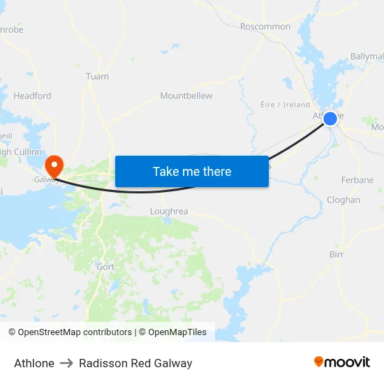 Athlone to Radisson Red Galway map