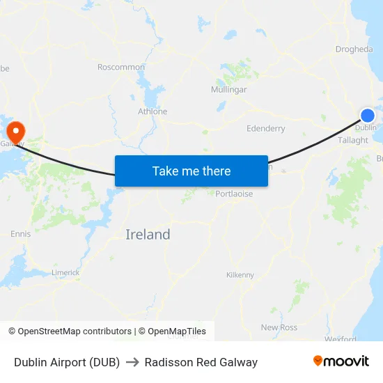 Dublin Airport (DUB) to Radisson Red Galway map