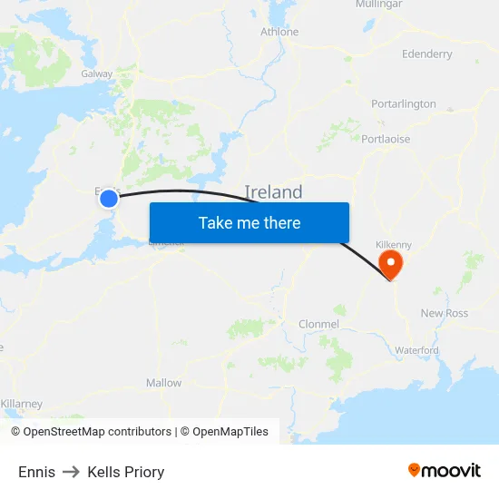 Ennis to Kells Priory map