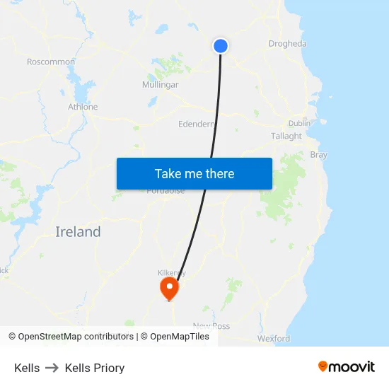 Kells to Kells Priory map