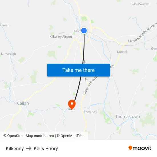 Kilkenny to Kells Priory map