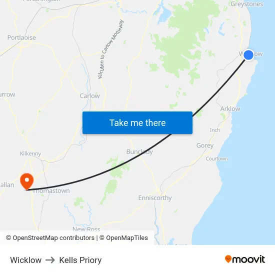 Wicklow to Kells Priory map