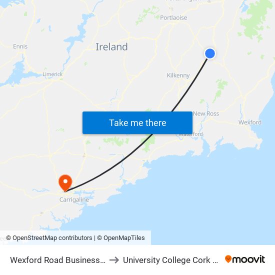 Wexford Road Business Park to University College Cork (UCC) map