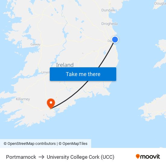 Portmarnock to University College Cork (UCC) map
